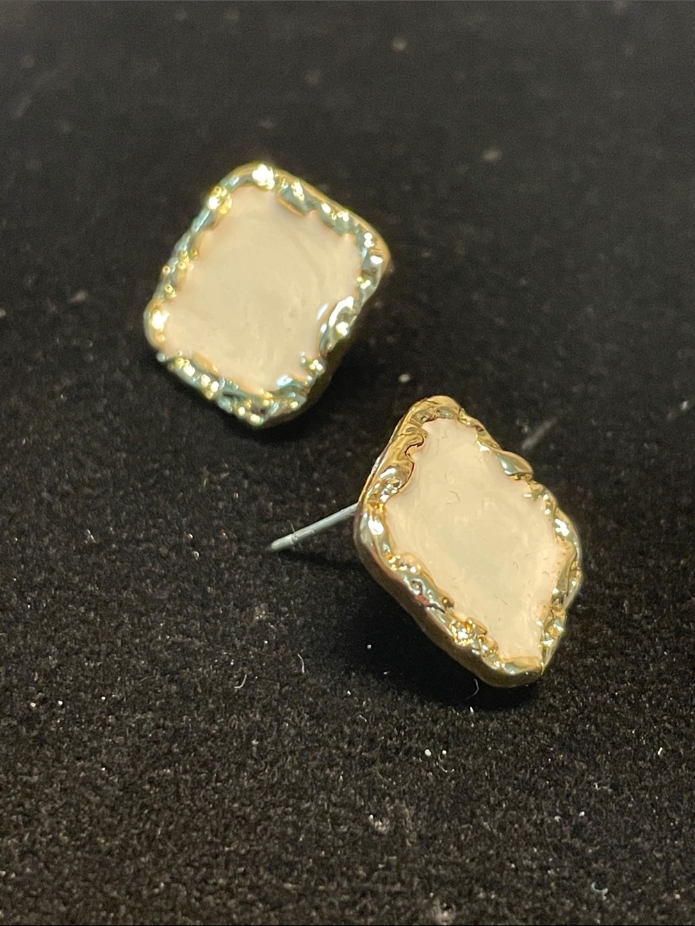Gold-Trim White Square Stud Earrings